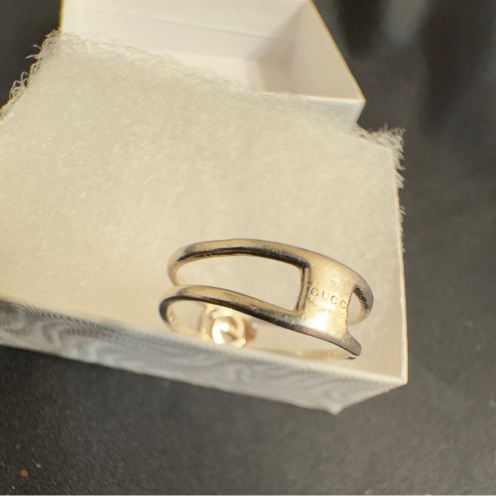 Gucci 925 Silver Gg Interlocking Ring Size 6 - image 8
